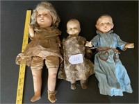3 Antique Compisition Dolls