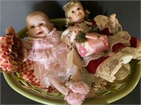 Laundry Basket of Porcelain & Vinyl Dolls