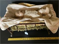 Antique Doll Cradle & Compisition Doll