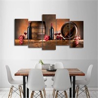 5 Panels Wall Art Fruit Grape Red Wine on Canvas