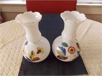 Hand Blown White Hand Painted Floral Vases