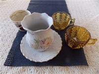 5 pc Tea Cups, Saucer & Vase