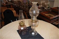 2 Oil Lamps (1 Amethyst) (Clear Cracked Chimney)