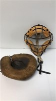 Vintage greased palm catchers mitt and face mask