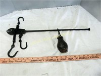Antique Cast Iron Hanging Balance Scale w/ Weight