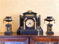 AD Mougin: Victorian Mantle Clock & Garniture Set