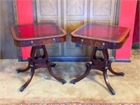 Pair of Duncan Phyfe Style Leather Top Tables