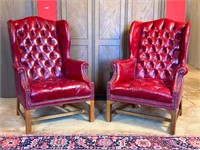Pair of Vinyl Tufted Chesterfield Wingback Chairs