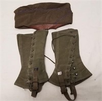 Vintage US Military Garrison Cap & Leg Gauntlets