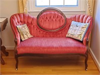 Bright Red Parlor Settee