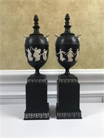 Pair of Jasperware Style Urns