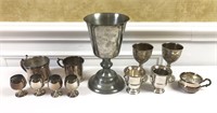 Silver plated goblet and cordial lot