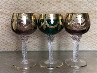 Small glasses, Two purple and one green
