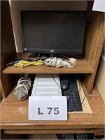 Computer monitor, miscellaneous cords, mouse and