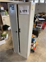 Metal storage container with doors