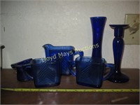 6pc Blue Cobalt Vintage Glass Service & Decor