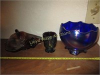 3pc Blue Iridescent Carnival Art Glass