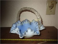 Mouth Blown Cased Art Glass Basket