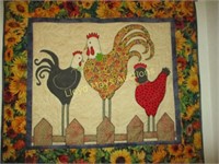 Vintage Folk Art Chicken Quilted Tapestry