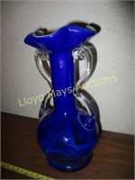 Mouth Blown Cased Art Glass Vase - 9"