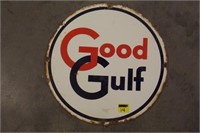 PORCELAIN GOOD GULF GAS PUMP SIGN- 10.5"