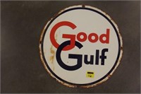 PORCELAIN GOOD GULF GAS PUMP SIGN- 10.5"