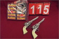 2 HUBLEY CAP GUN PISTOLS & 24 BOXES OF CAPS