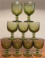 Lot of 9 Vintage Green Glass Juice Goblets