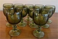Lot of 11 Vintage Green Glass Water Goblets