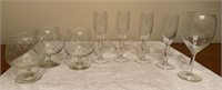 Lof of 8 Clear Glass Barware Glasses