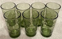 7 Retro Green Dot/Thumbprint Juice Glasses