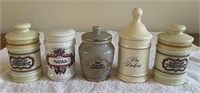 5 Pharmacy Apothecary Advertising Porcelain Jars