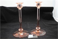 HEISEY WELLINGTON CANDLESTICKS FLAMINGO  PR