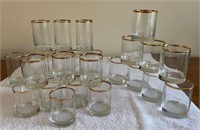 Lot of 24 Clear Glass Gold Banded Bar Glasses