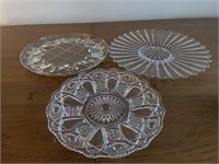 Lot of 3 Clear Glass Serving Plates