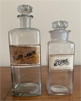 2 Clear Glass Apothecary Jars w/Labels