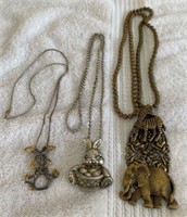 3 Costume Jewelry Animal Brooches/Pins/Necklaces