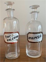 Lot of 2 Clear Glass Apothecary Jars w/Labels