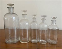 Lot of 5 Clear Glass Apothecary Jars w/Stoppers