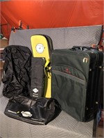 Air Canada suit case, Nissan bag, tetherball