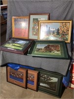 Two cross stitch pictures, mirror & 5 pictures