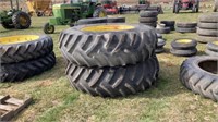 2- HiTraction Lug 20.8-38 Tires w/ John Deere Rims