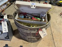 Tool box of misc. & bushel basket of misc.