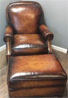 LEATHER MASTER BROWN LEATHER CHAIR & FOOTSTOOL