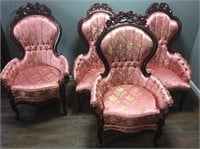 SET OF 4 CHERRY WOOD VICTORIAN STYLE PINK ARM