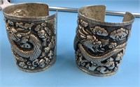 stunning pair of sterling silver cuffs with Chines