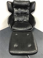 Modern Black Tilt Back Lounge Chair & Ottoman