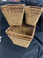 Set of three woven baskets the big one is 9 in.²