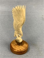 Moose antler eagle on wood base 3.5"