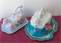 911 - 2 VINTAGE HANDPAINTED COVERED DISHES